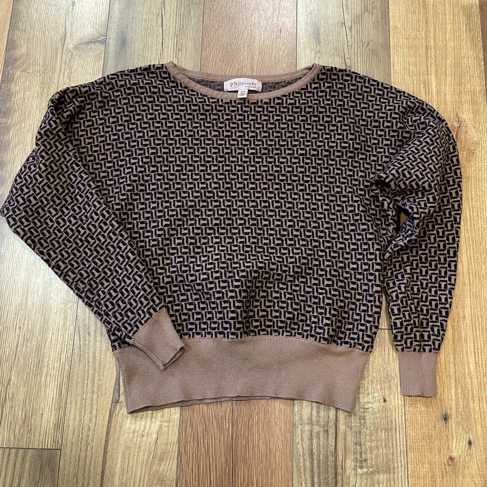 Philosophy Brown & Black Geometric Crewneck Sweater